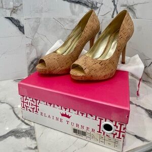 Elaine Turner Cork Peep-Toe Heels